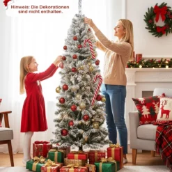 180 cm Künstlicher Weihnachtsbaum mit 260 Warmweißen LED-Lichtern & Schnee Bleistift Tannenbaum