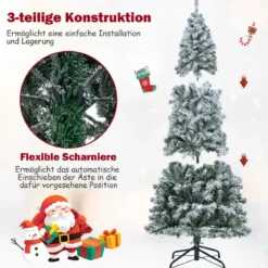 180 cm Künstlicher Weihnachtsbaum mit 260 Warmweißen LED-Lichtern & Schnee Bleistift Tannenbaum
