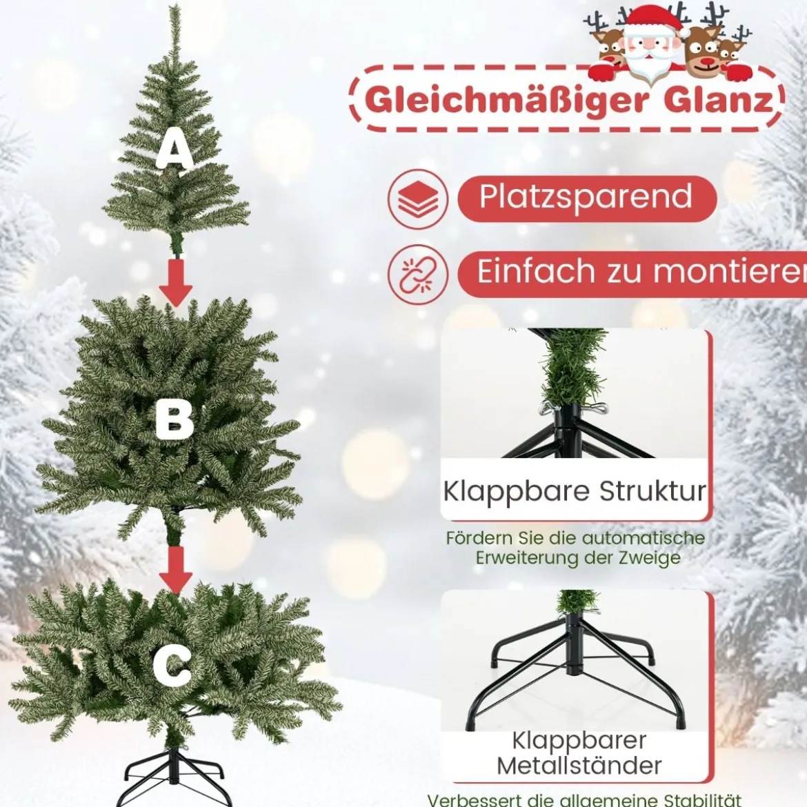 180 cm Künstlicher Weihnachtsbaum im Dunkeln Leuchtend Tannenbaum Christbaum Kunstbaum