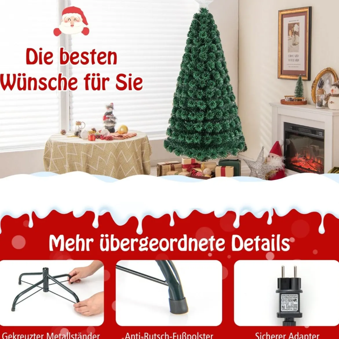 180 cm Künstlicher Weihnachtsbaum mit 8 Beleuchtungsmodi Christbaum in Glasfaseroptik