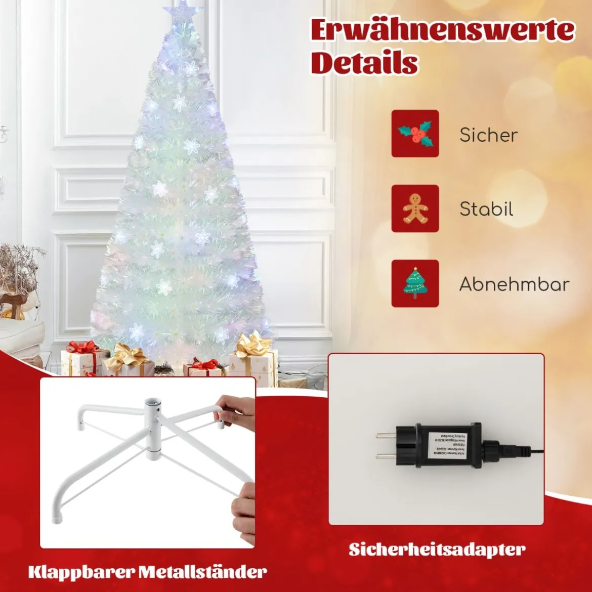 120 / 150 / 180 / 210cm Künstlicher Weihnachtsbaum mit Bunten LED-Lichtern & Glasfaser & Sternspitze Weiß