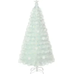 120 / 150 / 180 / 210cm Künstlicher Weihnachtsbaum mit Bunten LED-Lichtern & Glasfaser & Sternspitze Weiß