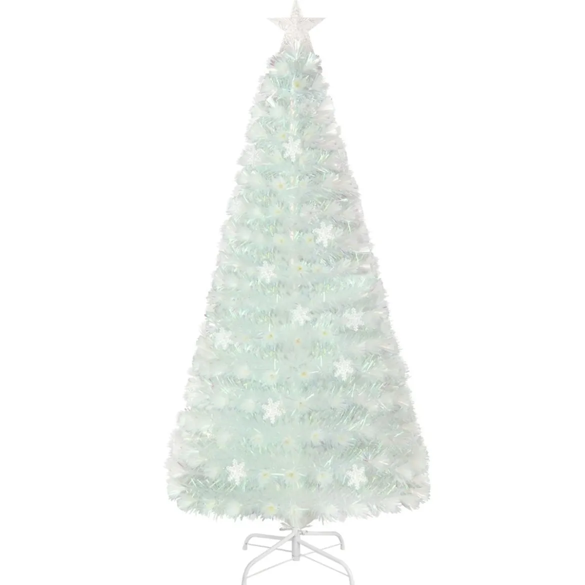 120 / 150 / 180 / 210cm Künstlicher Weihnachtsbaum mit Bunten LED-Lichtern & Glasfaser & Sternspitze Weiß