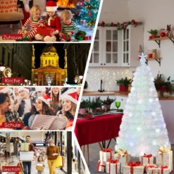 120 / 150 / 180 / 210cm Künstlicher Weihnachtsbaum mit Bunten LED-Lichtern & Glasfaser & Sternspitze Weiß