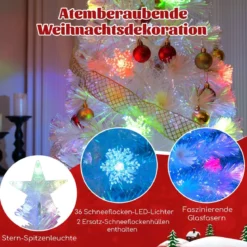 120 / 150 / 180 / 210cm Künstlicher Weihnachtsbaum mit Bunten LED-Lichtern & Glasfaser & Sternspitze Weiß