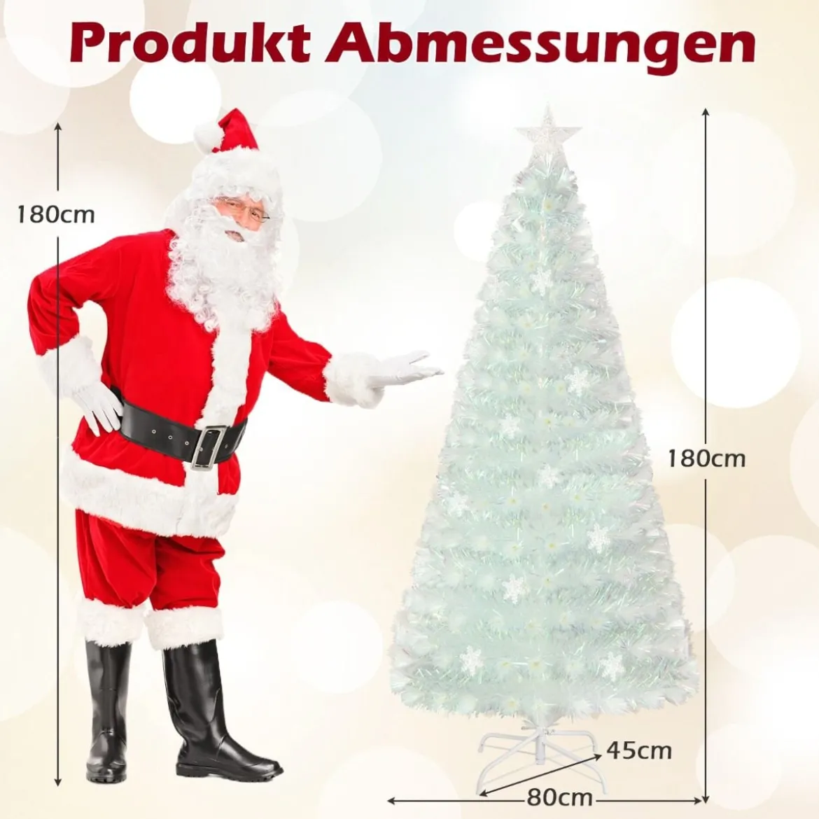 120 / 150 / 180 / 210cm Künstlicher Weihnachtsbaum mit Bunten LED-Lichtern & Glasfaser & Sternspitze Weiß