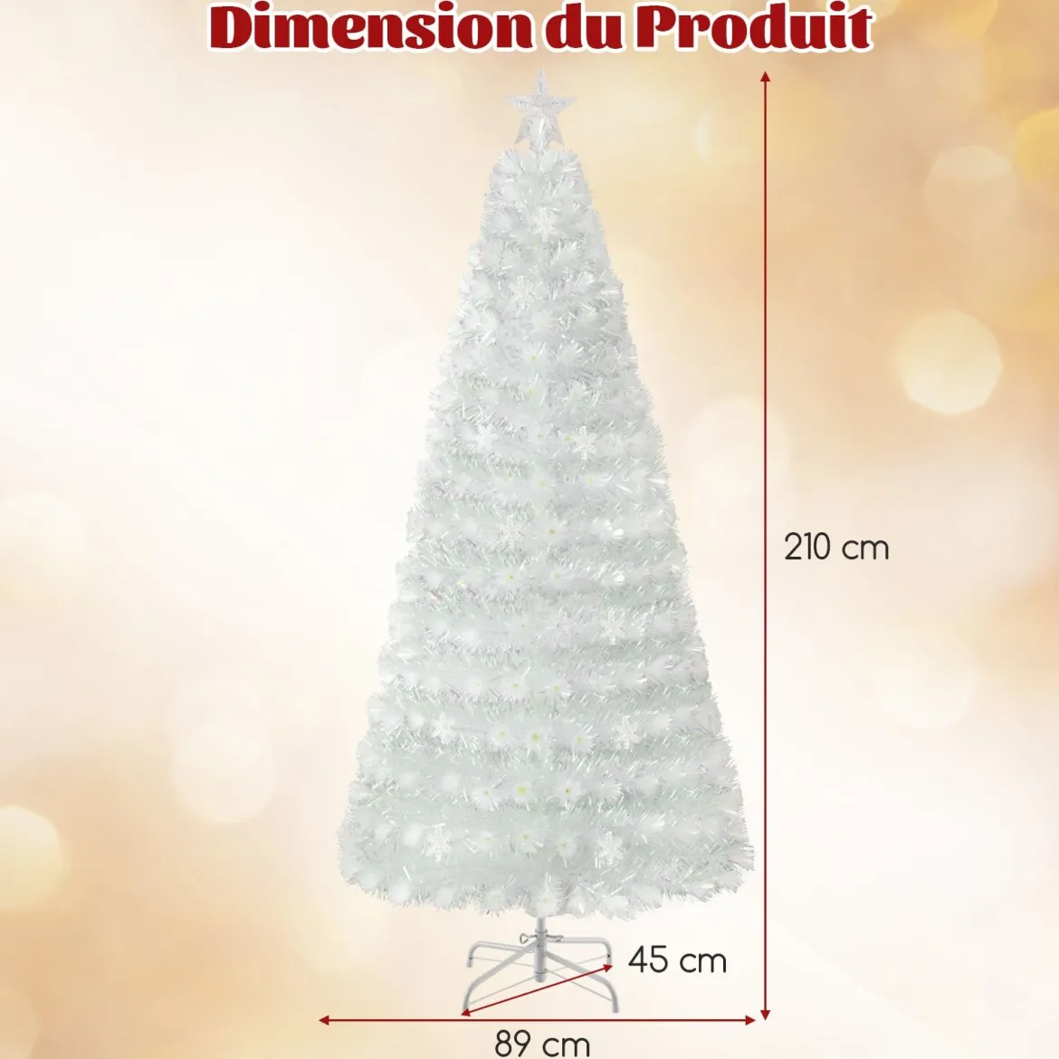 120 / 150 / 180 / 210cm Künstlicher Weihnachtsbaum mit Bunten LED-Lichtern & Glasfaser & Sternspitze Weiß