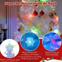 120 / 150 / 180 / 210cm Künstlicher Weihnachtsbaum mit Bunten LED-Lichtern & Glasfaser & Sternspitze Weiß