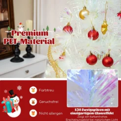 120 / 150 / 180 / 210cm Künstlicher Weihnachtsbaum mit Bunten LED-Lichtern & Glasfaser & Sternspitze Weiß