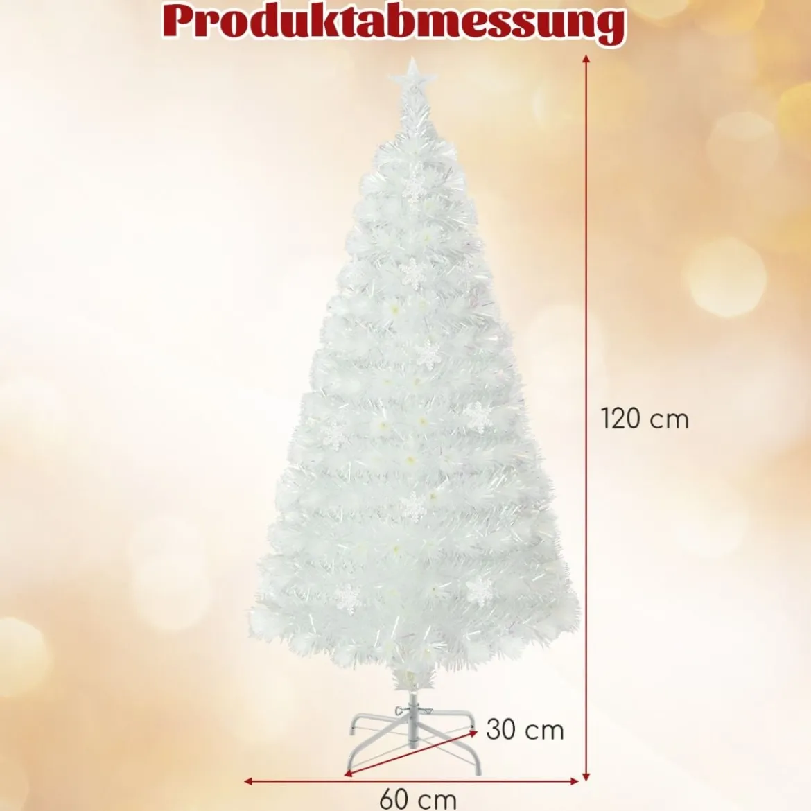 120 / 150 / 180 / 210cm Künstlicher Weihnachtsbaum mit Bunten LED-Lichtern & Glasfaser & Sternspitze Weiß