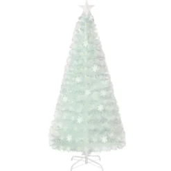 120 / 150 / 180 / 210cm Künstlicher Weihnachtsbaum mit Bunten LED-Lichtern & Glasfaser & Sternspitze Weiß