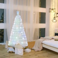 120 / 150 / 180 / 210cm Künstlicher Weihnachtsbaum mit Bunten LED-Lichtern & Glasfaser & Sternspitze Weiß