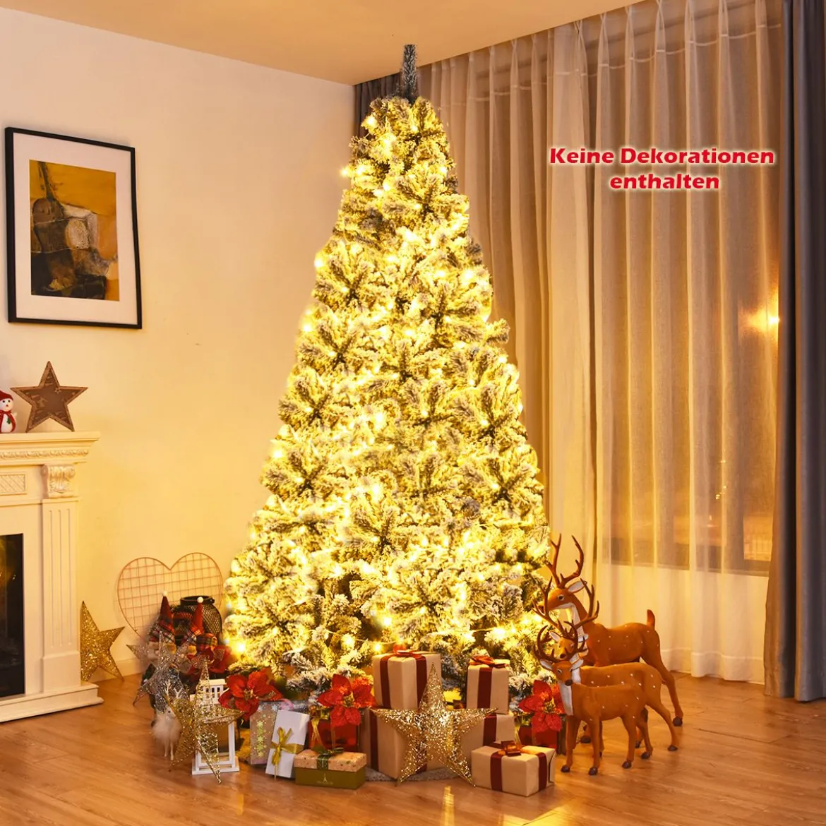 225cm Künstlicher Weihnachtsbaum Schnee Tannenbaum Metallständer Christbaum