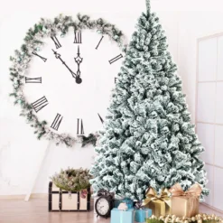 225cm Künstlicher Weihnachtsbaum Schnee Tannenbaum Metallständer Christbaum