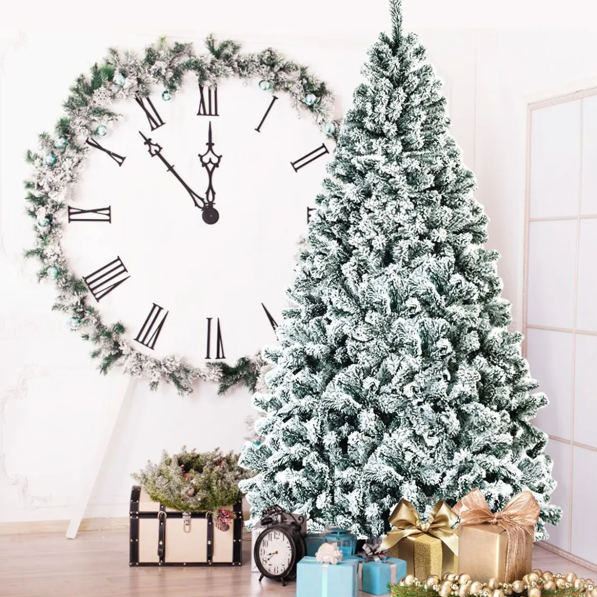 225cm Künstlicher Weihnachtsbaum Schnee Tannenbaum Metallständer Christbaum