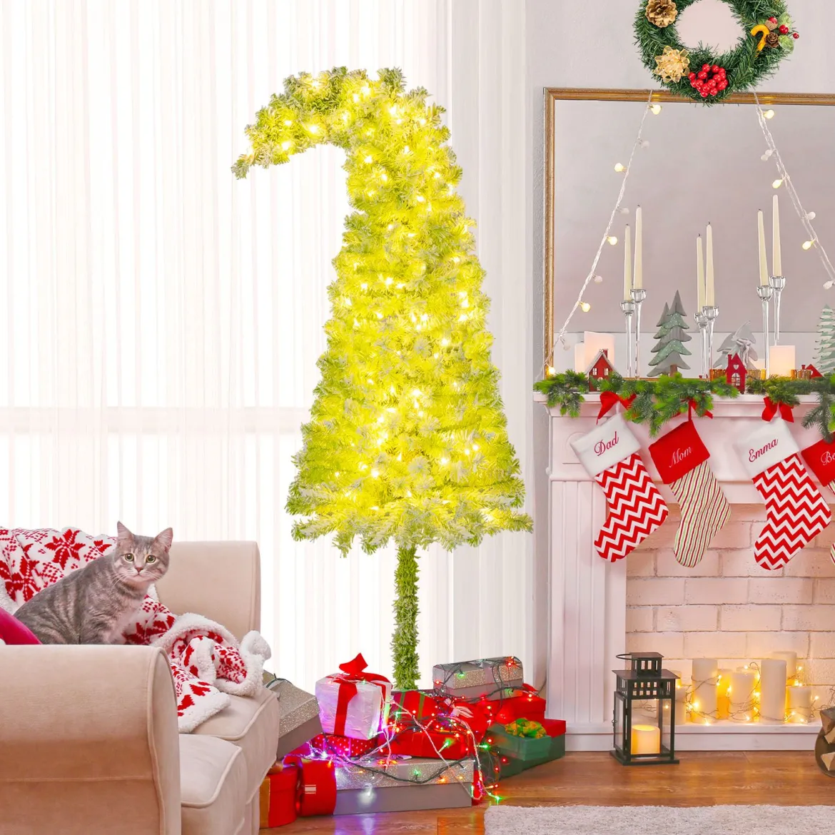 180 cm Künstlicher Weihnachtsbaum mit Beleuchtung und Schnee Tannenbaum mit biegbarer Spitze