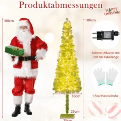 180 cm Künstlicher Weihnachtsbaum mit Beleuchtung und Schnee Tannenbaum mit biegbarer Spitze