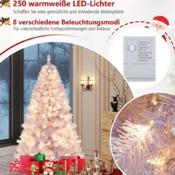 180 cm Künstlicher Weihnachtsbaum mit Beleuchtung, Tannenbaum mit warmweißen LED-Lichtern Violett