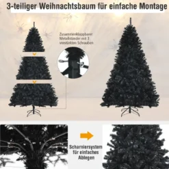 180 cm künstlicher Weihnachtsbaum Christbaum Tannenbaum für Zuhause Schwarz