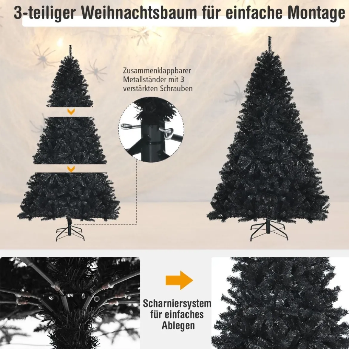 180 cm künstlicher Weihnachtsbaum Christbaum Tannenbaum für Zuhause Schwarz