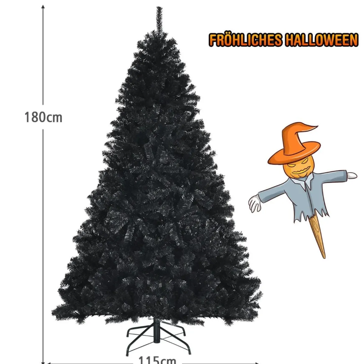 180 cm künstlicher Weihnachtsbaum Christbaum Tannenbaum für Zuhause Schwarz