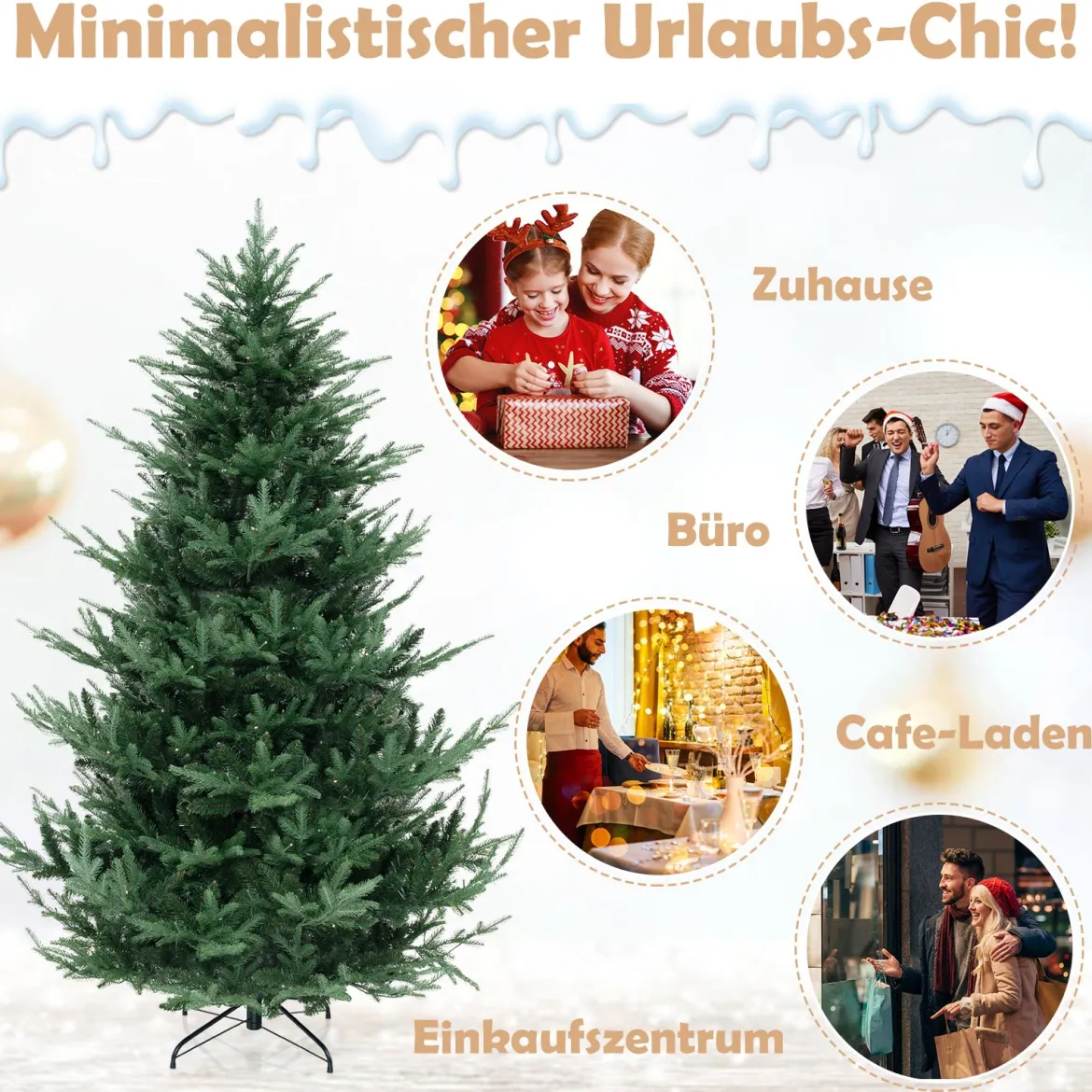 210 cm Künstlicher Weihnachtsbaum mit 340 Warmweißen LED Lichtern Tannenbaum