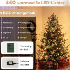 210 cm Künstlicher Weihnachtsbaum mit 340 Warmweißen LED Lichtern Tannenbaum