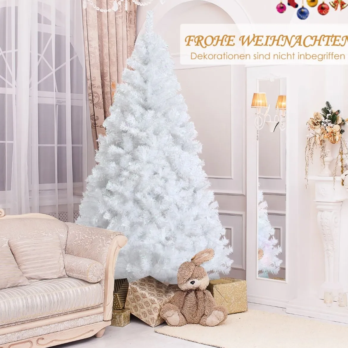 180 cm Künstlicher Weihnachtsbaum weiß Tannenbaum mit Metallständer
