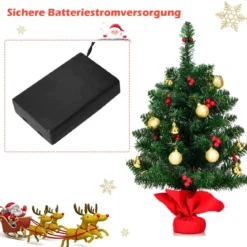 60cm Künstlicher Weihnachtsbaum mit 15 LED-Leuchten Tannenbaum Christbaum Grün