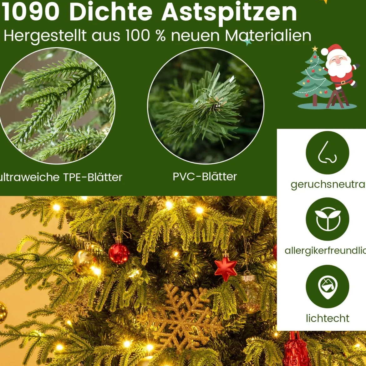 210 cm Künstlicher Weihnachtsbaum mit Beleuchtung Tannenbaum Christbaum Grün