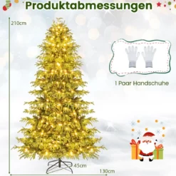 210 cm Künstlicher Weihnachtsbaum mit Beleuchtung Tannenbaum Christbaum Grün
