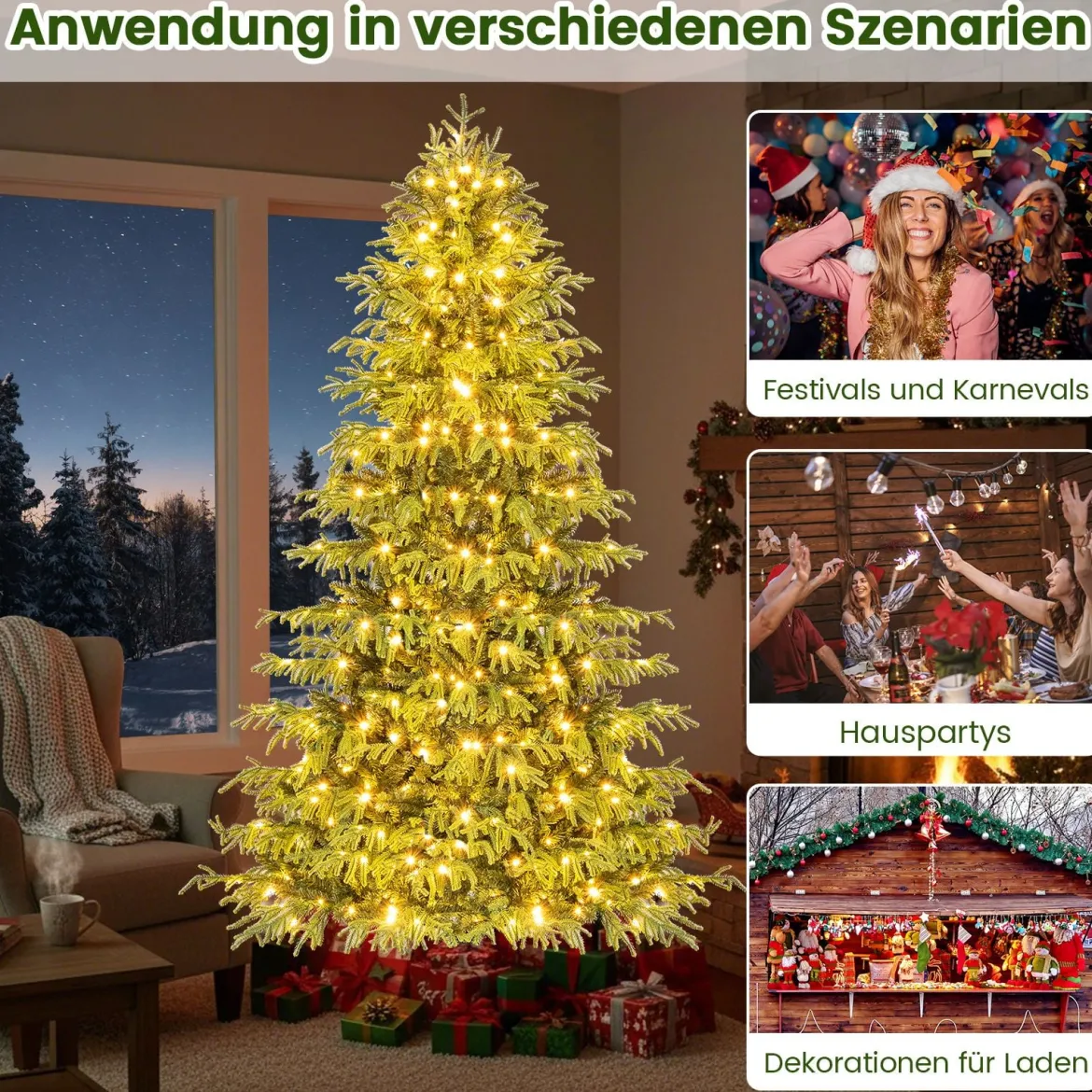 210 cm Künstlicher Weihnachtsbaum mit Beleuchtung Tannenbaum Christbaum Grün