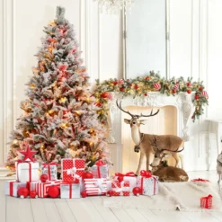 180 cm Künstlicher Weihnachtsbaum mit Schnee & 8 Lichtmodi & 850 PE PVC Zweigspitzen
