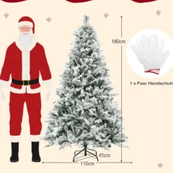 180 cm Künstlicher Weihnachtsbaum mit Schnee & 8 Lichtmodi & 850 PE PVC Zweigspitzen