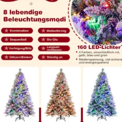 180 cm Künstlicher Weihnachtsbaum mit Schnee & 8 Lichtmodi & 850 PE PVC Zweigspitzen