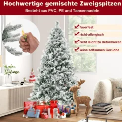 180 cm Künstlicher Weihnachtsbaum mit Schnee & 8 Lichtmodi & 850 PE PVC Zweigspitzen