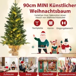 90cm Künstlicher Weihnachtsbaum mit 50 LED-Leuchten&Timer-Funktion Tannenbaum Grün