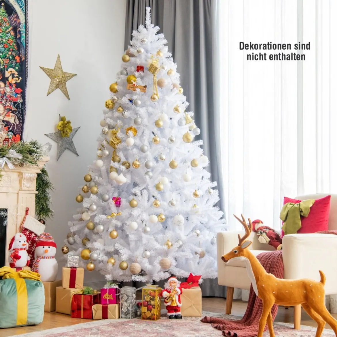 225 cm künstlicher Weihnachtsbaum mit 1749 Zweigen und klappbarer Metallständer Weiß