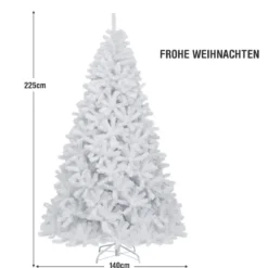 225 cm künstlicher Weihnachtsbaum mit 1749 Zweigen und klappbarer Metallständer Weiß
