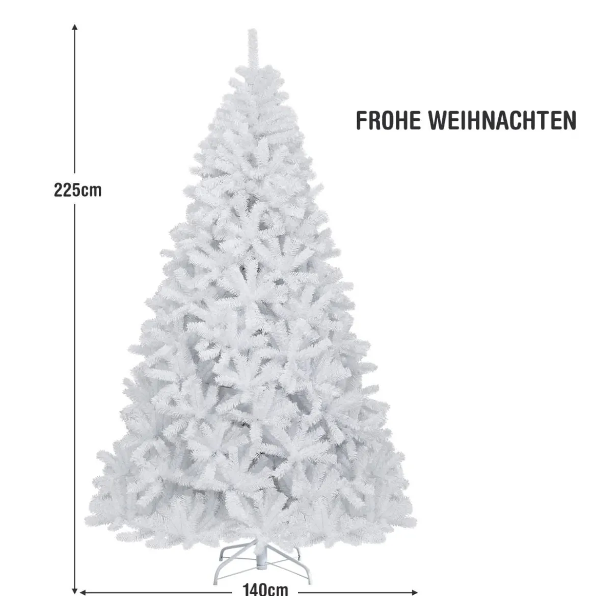 225 cm künstlicher Weihnachtsbaum mit 1749 Zweigen und klappbarer Metallständer Weiß