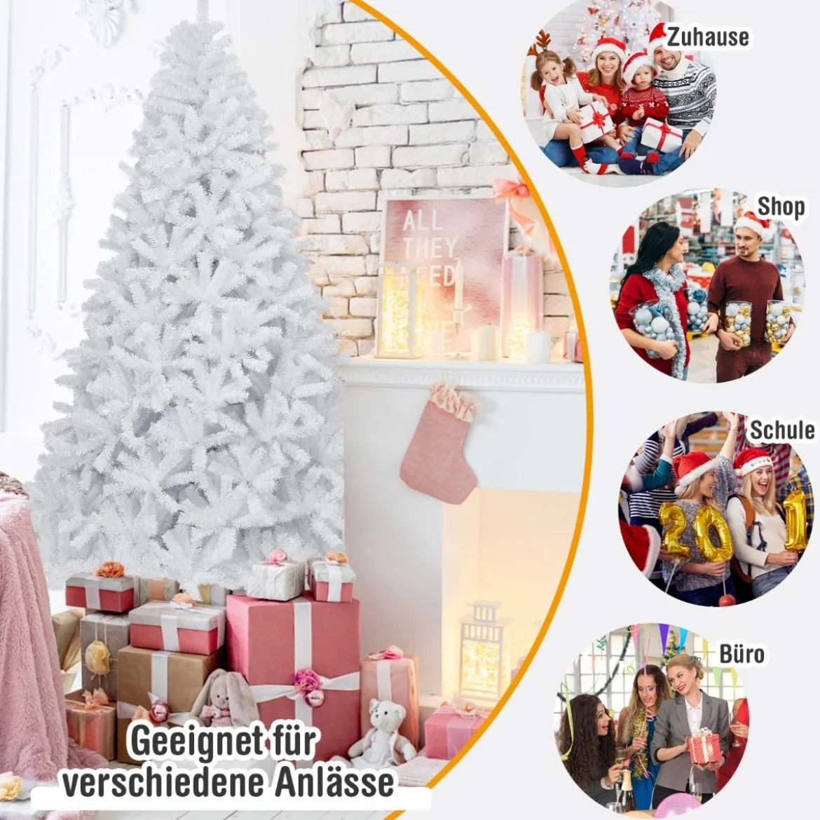 225 cm künstlicher Weihnachtsbaum mit 1749 Zweigen und klappbarer Metallständer Weiß