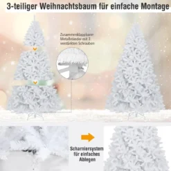 225 cm künstlicher Weihnachtsbaum mit 1749 Zweigen und klappbarer Metallständer Weiß