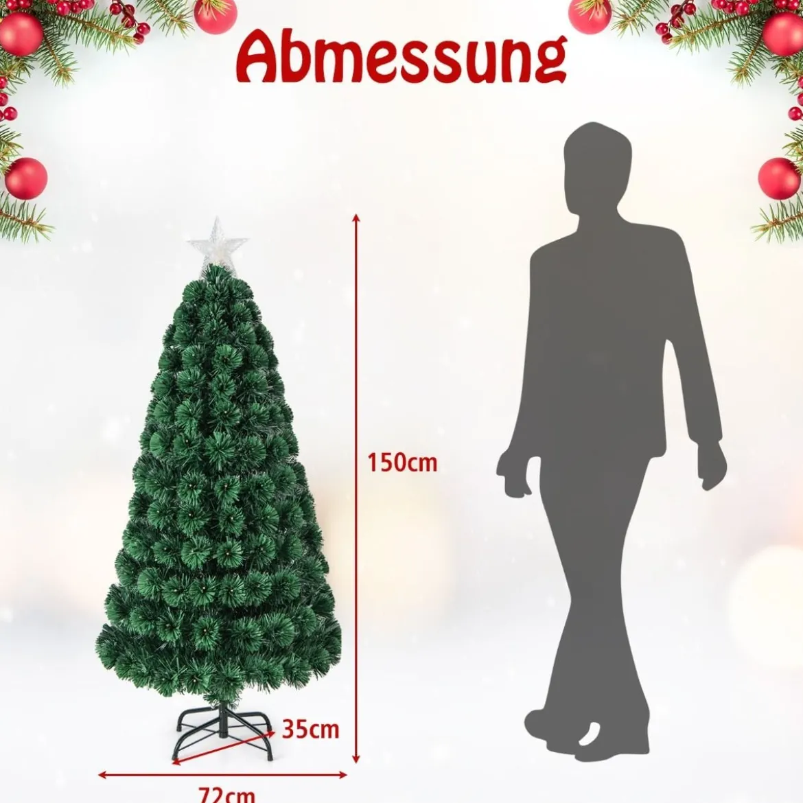 150 cm Künstlicher Weihnachtsbaum mit 8 Beleuchtungsmodi Christbaum in Glasfaseroptik