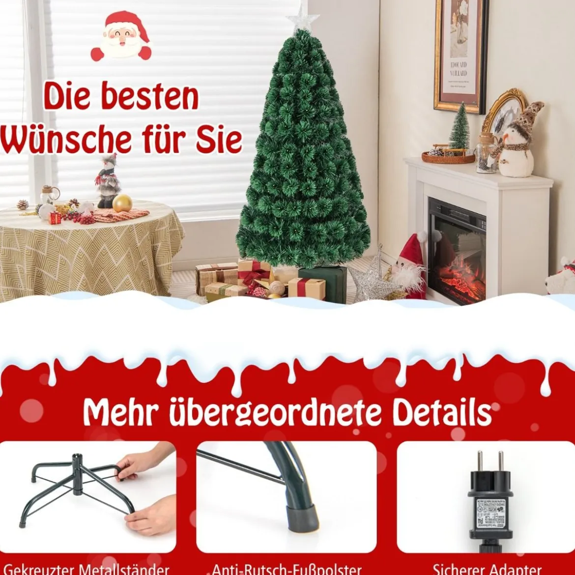 150 cm Künstlicher Weihnachtsbaum mit 8 Beleuchtungsmodi Christbaum in Glasfaseroptik