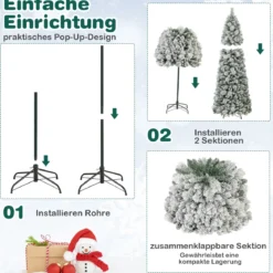 210 cm Künstlicher Weihnachtsbaum mit Beleuchtung Pop Up Tannenbaum mit 200 warmweiße LED-Lichtern & 680 Zweigspitzen