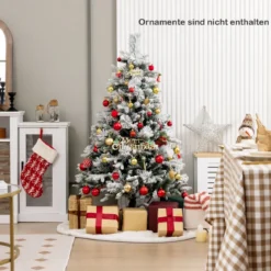 136 cm Künstlicher Weihnachtsbaum mit Schnee & 8 Lichtmodi & 472 PE PVC Zweigspitzen
