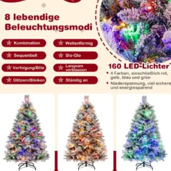 136 cm Künstlicher Weihnachtsbaum mit Schnee & 8 Lichtmodi & 472 PE PVC Zweigspitzen