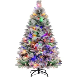 136 cm Künstlicher Weihnachtsbaum mit Schnee & 8 Lichtmodi & 472 PE PVC Zweigspitzen