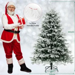 180 cm Künstlicher Weihnachtsbaum mit Schnee & Beleuchtung & 1022 gemischten Zweigspitzen Tannenbaum