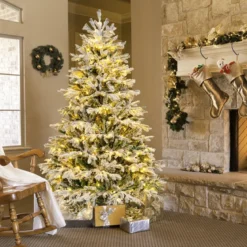 180 cm Künstlicher Weihnachtsbaum mit Schnee & Beleuchtung & 1022 gemischten Zweigspitzen Tannenbaum